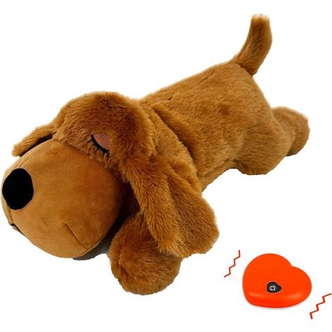Chien en peluche marron, 1 x 36 cm, avec son de battement de cœur, jouet anti-anxiété pour animaux de compagnie.