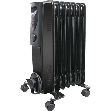WarmeHaus Oil Filled Radiator Portable Electric Heater- 3 Heat Settings - Adjustable Temperature Thermostat - Gloss Black 7 Fins 1500W (1/4)