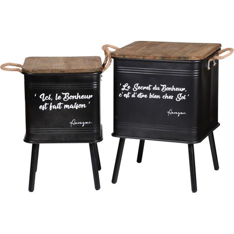 Set aus 2 schwarzen Metalltischen im Industriestil mit Seilgriff. Kollektion HAPPINESS