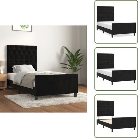 Bettgestell mit Kopfteil Schwarz 80x200 cm Samt - Samtbettwäsche - Schlafzimmer Dekoration - Boxspringbett - Doppelbett - Hochbett