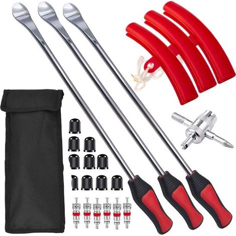 Juego de 22 piezas de palancas para neumáticos y protectores de llantas, 37,5 cm, Palancas, Tapones y núcleos de válvulas, Acero (1/5)