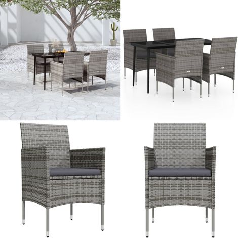 Set da Pranzo da Giardino 5 pz con Cuscini Grigio e Nero - Tavolo da pranzo da esterno - Sedie da giardino