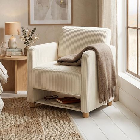 Fauteuil avec compartiment de rangement en velours côtelé beige (1/5)