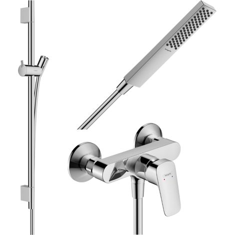 HANSGROHE Pack mezclador mecánico de ducha Logis + barra Unica S Puro + flexible + rociador Pulsify E cromado