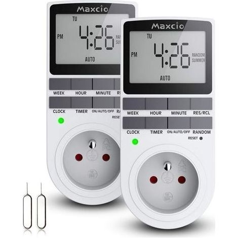 Prise programmable digitale 16A/3680W – Minuterie numérique 24h/7j – Écran LCD – Mode aléatoire antivol – Économie d'énergie (2 Packs) (1/5)