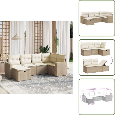 Salon de jardin avec coussins 6 pcs beige résine tressée - Ensemble Salon De Jardin - Salon De Jardin Extérieur - Mobilier De Jardin - Canapé Jardin - Chaise Lounge (1/5)