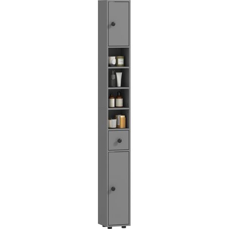 Meuble de salle de bain, 4 étagères, tiroir, panneaux de particules, design fin, gris avec fonction de rangement et d'affichage idéal pour salon, chambre à coucher ou bureau