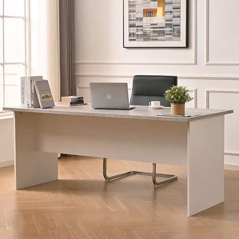 Scrivania per Computer da Ufficio Cemento e Bianco Lavoro Studio PC 160x80x74cm (1/5)