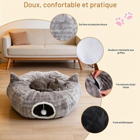 Cat Tunnel, Tunel Cat Game and Basket with Hanging Toys, 2 Entrances, Circular Cushion, Foldable Cat Hideout for Kittens, Puppies and Rabbits (1/4)