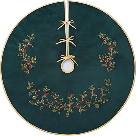 Falda para árbol de Navidad de terciopelo verde de 76 cm, falda para árbol vintage verde oscuro bordada, elegante falda para árbol de Navidad de felpa con pelo sintético (1/5)