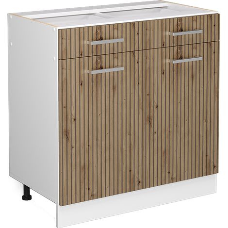 Mobiletto base per cucina R-Line, Rovere artigianale, 80 cm senza piano di lavoro, Vicco