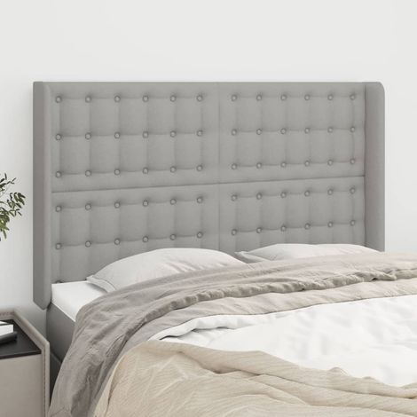 Tête lit de avec oreilles pour lit double, Cadre de lit, Tableau décoratif de chevet Gris clair 147x16x118/128 cm Tissu CDE90685 (1/5)