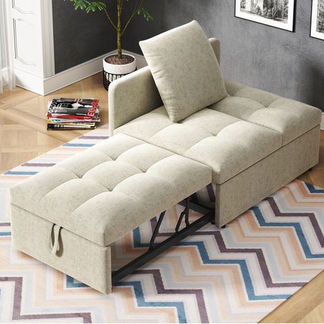 Divano letto 3 in 1 con schienale regolabile in 5 posizioni e cuscino beige HAVRYA (1/5)
