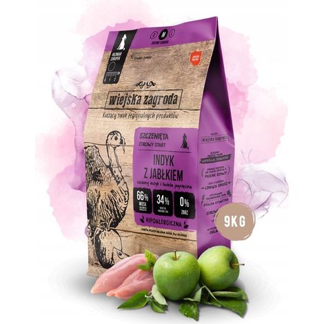 Wiejska Zagroda Cibo secco per cuccioli TURKEY APPLE Razze medie M 9kg