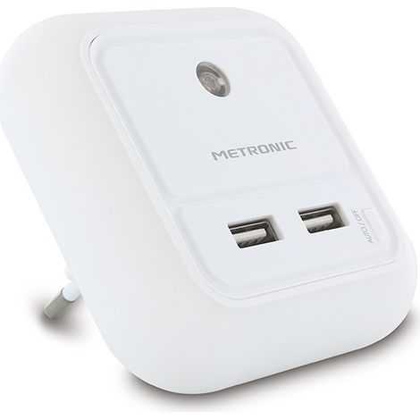 Caricatore da rete 2xUSB con luce notturna   m - Bianco (1/5)