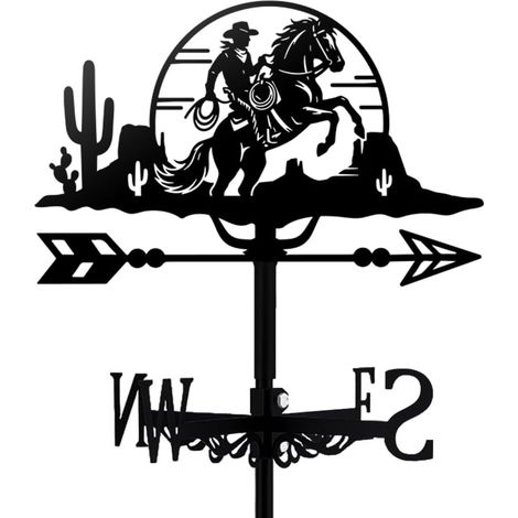 Girouette en métal noir - Pour jardin, ferme, poulailler, abri de jardin - Anémomètre - Désert occidental - Cowgirl (1/5)