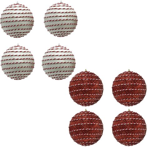 Palline per albero di natale set 8 palle sfera bianca rossa addobbi decorazioni natalizi 10 cm (1/5)