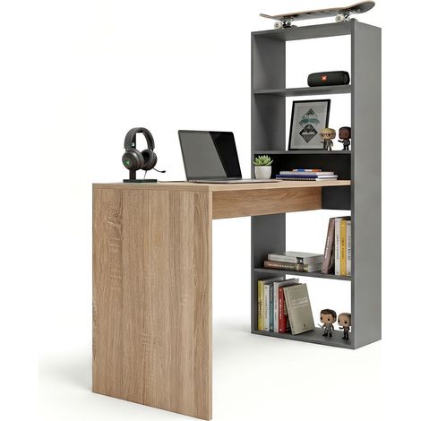Mesa de escritorio con estantería 120x50 cm Cosmic Gris Grafito - Roble Canadian (ancho) x 71cm (alto)