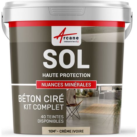 Béton ciré sol en kit, primaire et vernis de finition inclus - 10 m² (en 2 couches) Crème Ivoire - ARCANE INDUSTRIES
