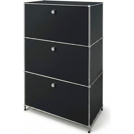 Étagère métal chromé design épuré, Concept Epuré MK-129, Buffet 3 compartiments verrouillables, Noir