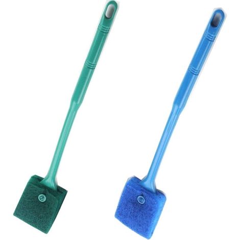 JANMIR-Éponge de nettoyage pour aquarium avec grattoir à algues (2 pièces), éponge double face, brosse de nettoyage bleue pour aquarium (1/5)