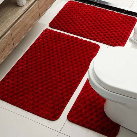 Peluche tortue rouge en forme de U 4050cm Ensemble de tapis de bain en peluche à motif carapace de tortue, ensemble de trois pièces, absorbant, antidérapant, facile à nettoyer. (1/5)