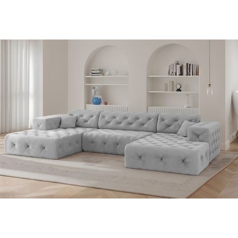 Wohnlandschaft Sofa U-Form CHANTAL in Stoff Moly Hellgrau (1/5)