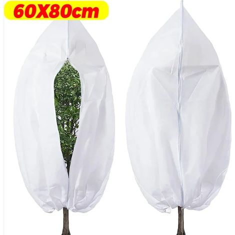 (60 x 80 cm) Housse d'hiver pour plantes, sac de protection contre le gel avec fermeture éclair et cordon de serrage, toile anti-gel réutilisable pour arbres fruitiers, protection contre les oiseaux e (1/4)