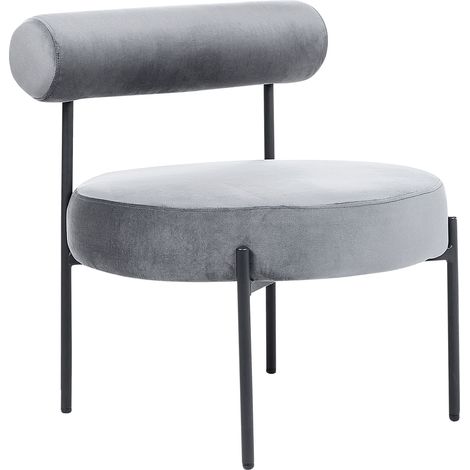 Sillón de terciopelo gris negro sin reposabrazos metal retro vintage Alpha