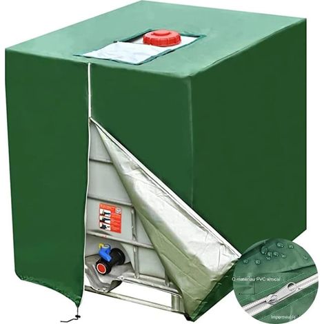 Cubierta para depósito IBC – Impermeable y anti-UV – Oxford 210D con cremallera – Para jardín – Verde