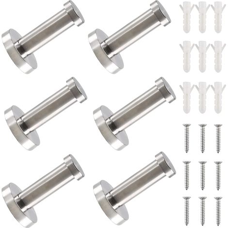 6 pcs Patere Murale Crochets à Serviette Salle de Bain Patère Crochet Mural a Visser Porte Manteau pour Murs Vestiaires Salles Bains Cuisines Portes 75mm - 6cm