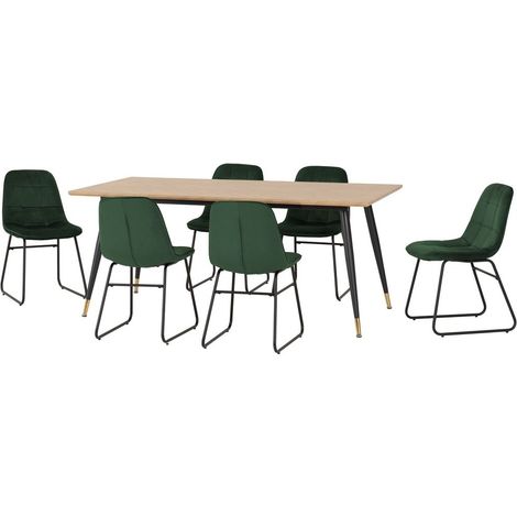 Hamilton & Lukas Large Indoor Dining Set - Medium Oak Effect/Emerald Green Velvet