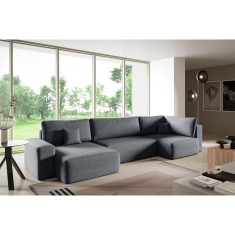 Wohnlandschaft mit Schlaffunktion ARONA XL Stoff Centaur Dunkelgrau Ottomane Links