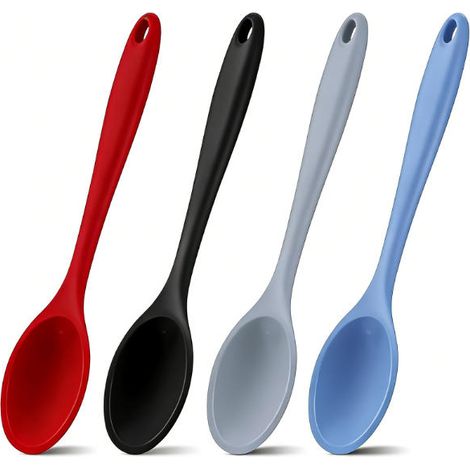 Cuillère De Cuisine En Silicone - 27 Cm - Résistant À La Chaleur Jusqu'à 100 °C - Pour Mélanger Servir Et Remuer - Lot De 4 (1/5)