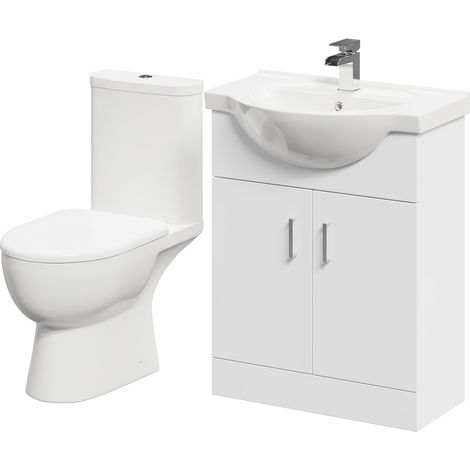 Lima Gloss White 650mm 2 Door Vanity Unit and Open Back Toilet Suite (1/5)