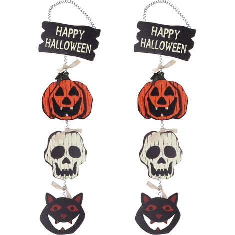 Lot de 2 panneaux d'accueil Halloween en bois, fantômes, citrouille, château, décoration porte extérieure (1/5)