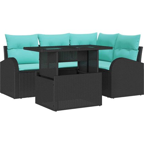 Set Divano da Giardino 5 pz 4-Numero di posti Nero Poly Rattan vidaXL (1/5)
