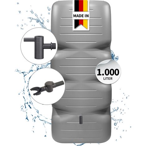 GARANTIA CUBUS Regentonne Komplett-Set 1000 Liter betongrau inkl. Kunststoff-Auslaufhahn und Fallrohranschluss (1/5)