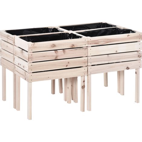 Jardinières sur pieds carrés potagers - lot de 4 jardinières sur pied modulables - dim. 50L x 30l x 60H cm - inserts d'irrigation film protecteur - bois sapin naturel (1/5)