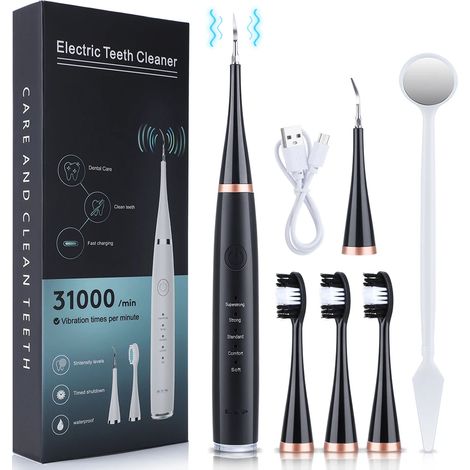 Brosse à dents électrique sonique (noire) : élimine le tartre, la plaque dentaire et les taches. (1/5)