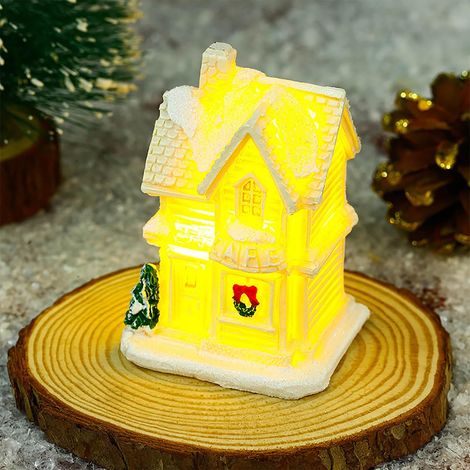 Maison De Village De Noël - Maison En Résine Avec Éclairage Led - Décoration De Table Pour Fêtes D'hiver - Lot De 10 Pièces (1/2)