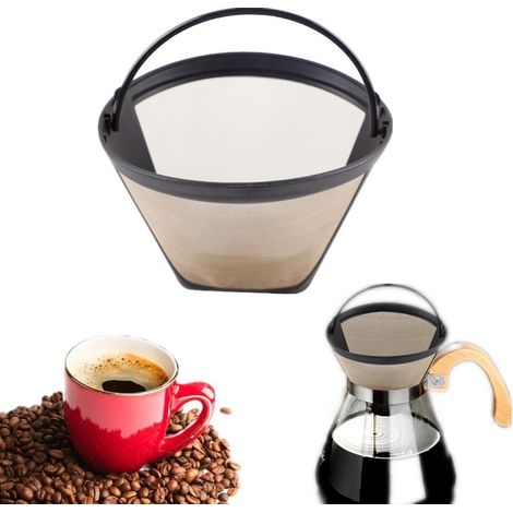 Filtre café permanent n°4 doré, cône métal réutilisable cafetière, accessoire écologique pour café filtre maison (1/5)
