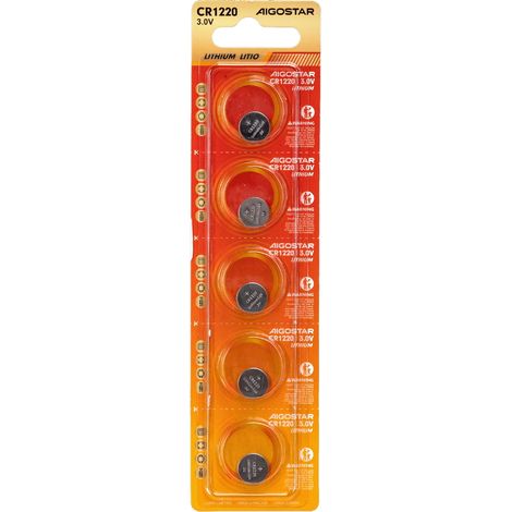 Batteria bottone Aigostar 3V CR1220 Litio confezione da 5 pile