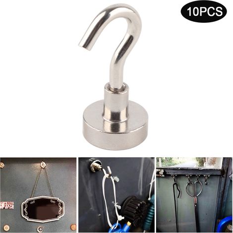 Lot de 10 crochets magnétiques puissants supportant jusqu'à 5,4 kg (12 lb) avec ventouses robustes pour la maison, la cuisine et le bureau. (1/5)