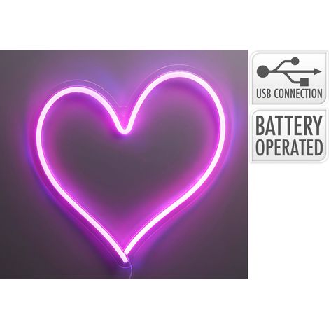 Cuore decorativo al neon, 34x32 cm, colore rosa