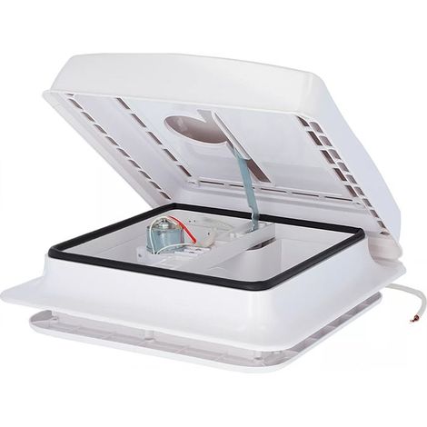 Claraboya de techo de 280x280 mm, sin ventilación permanente, blanca, con ventilador. (1/2)
