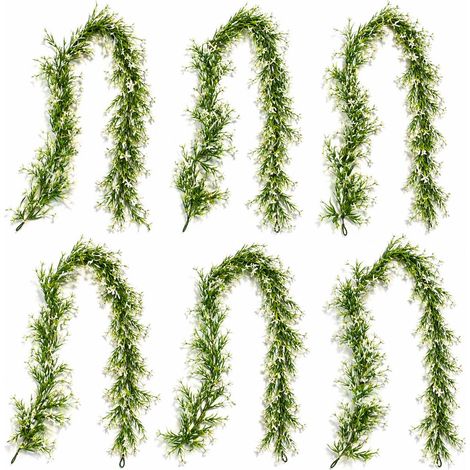 Pack of 6 x 170cm Artificial White Flowering Greenery Garland Hanging Decoration (1/5)