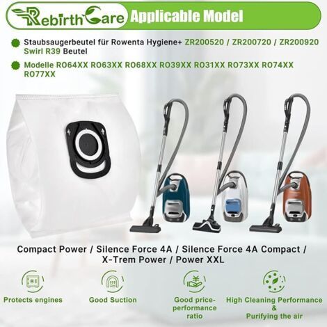 Packung mit 15 Staubsaugerbeuteln für Rowenta Hygiene+ ZR200520 ZR200720 Swirl R39 Staubbeutel für Rowenta Compact Power, X- (1/4)
