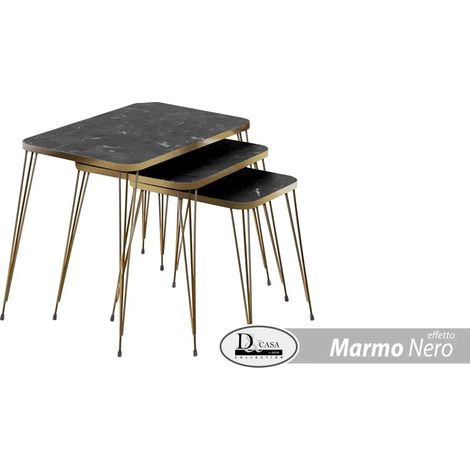 Set 3 tavolini in metallo con gambe in metallo oro