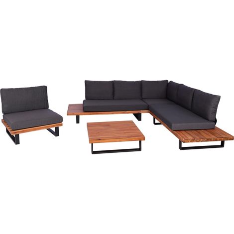 Set di mobili da giardino con poltrona set lounge in alluminio e legno di acacia marrone con cuscini grigio scuro 040010293